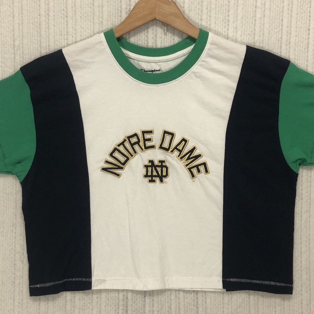 Champion Notre Dame Fighting Irish Womens Crop Top Shirt Medium Colorblock Green